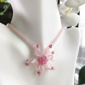 Vintage Czech pink handmade beaded  necklace